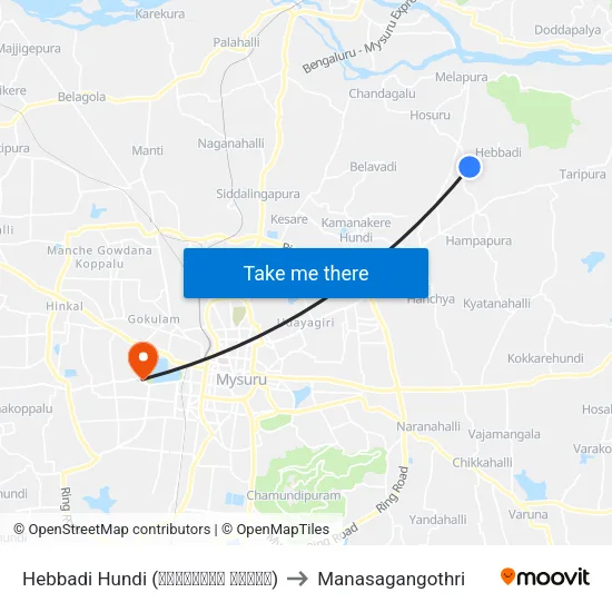 Hebbadi Hundi (ಹೆಬ್ಬಾಡಿ ಹುಂಡಿ) to Manasagangothri map