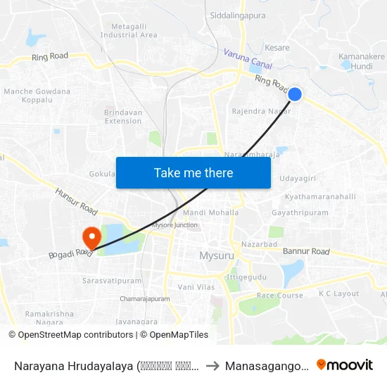 Narayana Hrudayalaya (ನಾರಾಯಣ ಹೃದಯಾಲಯ) to Manasagangothri map