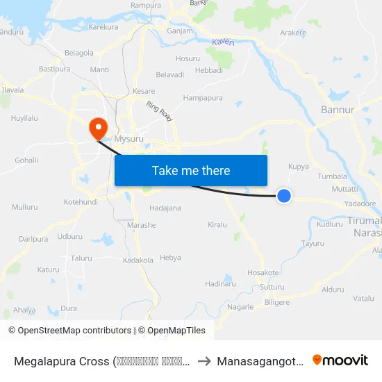 Megalapura Cross (ಮೇಘಲಾಪುರ ಕ್ರಾಸ್) to Manasagangothri map