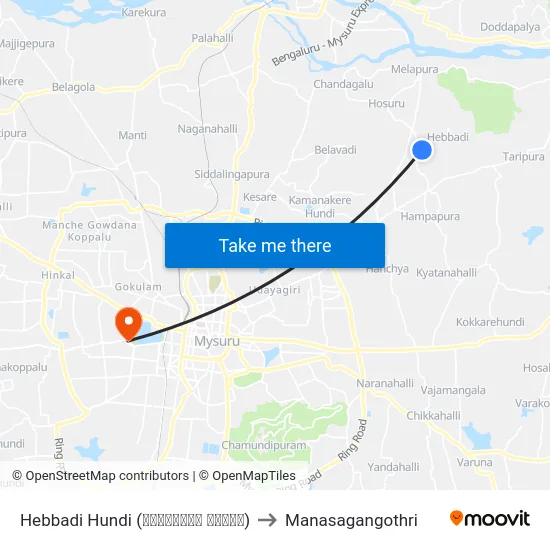 Hebbadi Hundi (ಹೆಬ್ಬಾಡಿ ಹುಂಡಿ) to Manasagangothri map