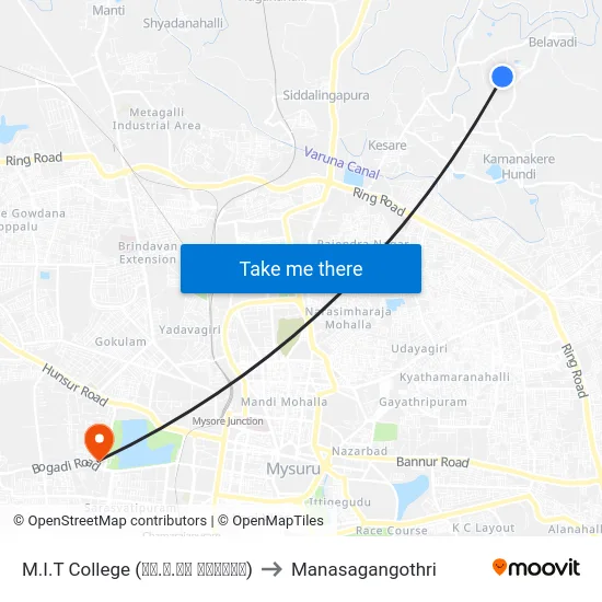 M.I.T College (ಎಂ.ಐ.ಟಿ ಕಾಲೇಜು) to Manasagangothri map