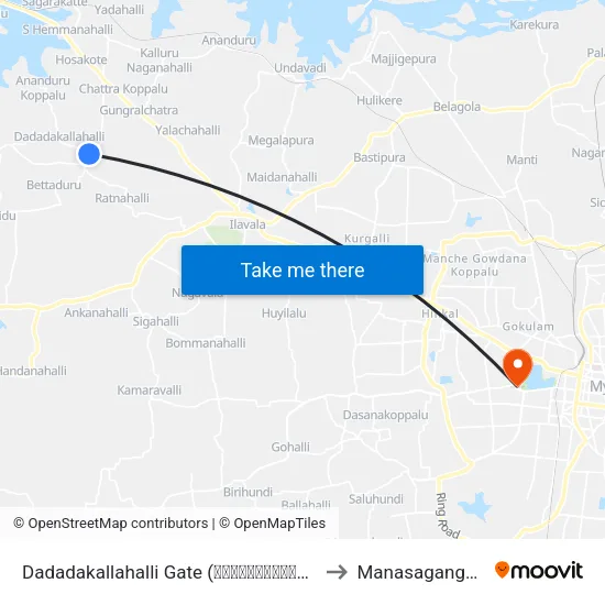 Dadadakallahalli Gate (ದಡದಕಲ್ಲಹಳ್ಳಿ ಗೇಟ್) to Manasagangothri map