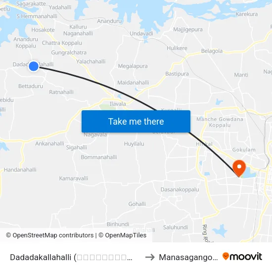 Dadadakallahalli (ದಡದಕಲ್ಲಹಳ್ಳಿ) to Manasagangothri map