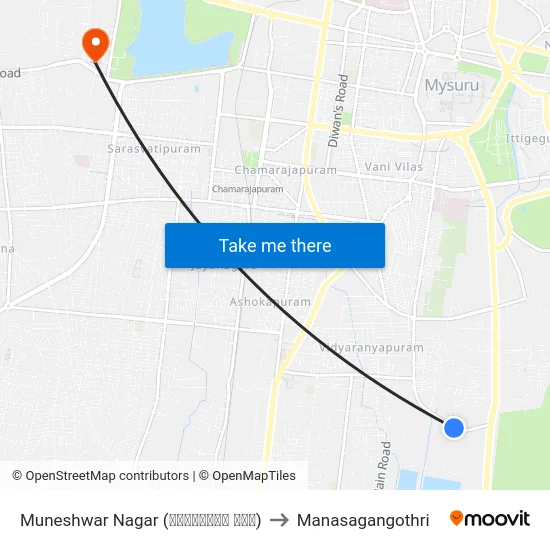 Muneshwar Nagar (ಮುನೇಶ್ವರ ನಗರ) to Manasagangothri map
