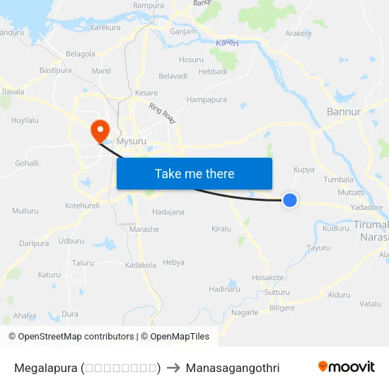 Megalapura (ಮೇಘಲಾಪುರ) to Manasagangothri map