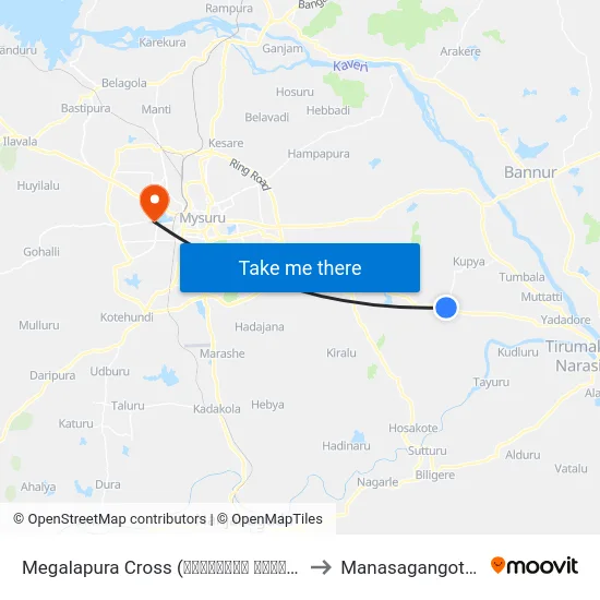 Megalapura Cross (ಮೇಘಲಾಪುರ ಕ್ರಾಸ್) to Manasagangothri map