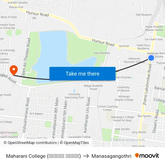 Maharani College (ಮಹಾರಾಣಿ ಕಾಲೇಜು) to Manasagangothri map