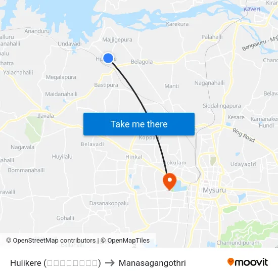 Hulikere (ಹುಳಿಕೆರೆ) to Manasagangothri map