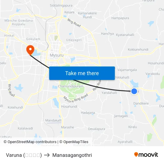 Varuna (ವರುಣ) to Manasagangothri map