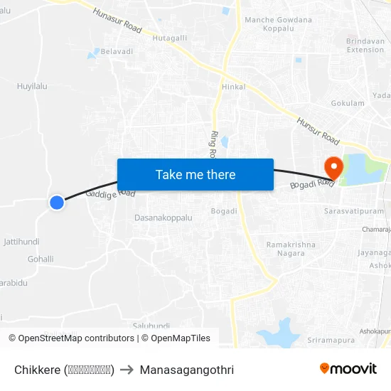 Chikkere (ಚಿಕ್ಕೆರೆ) to Manasagangothri map