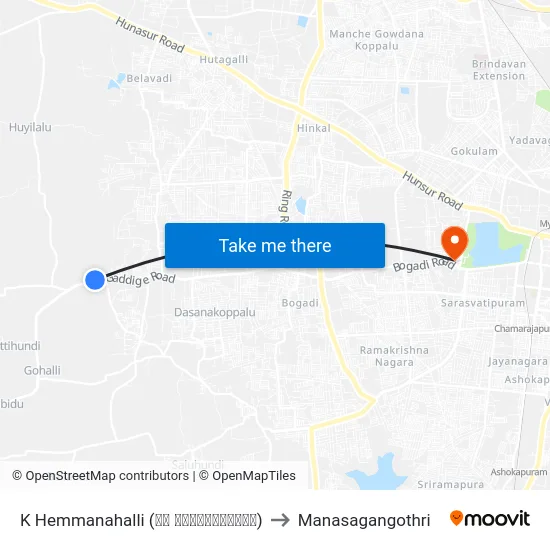 K Hemmanahalli (ಕೆ ಹೆಮ್ಮನಹಳ್ಳಿ) to Manasagangothri map