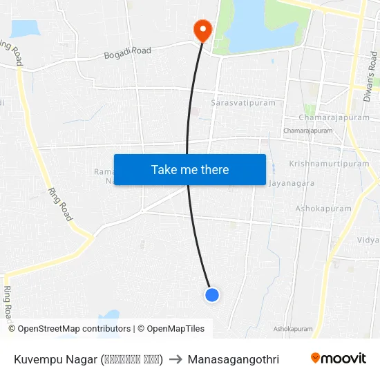 Kuvempu Nagar (ಕುವೆಂಪು ನಗರ) to Manasagangothri map