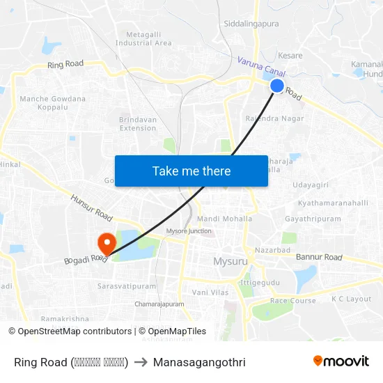Ring Road (ರಿಂಗ್ ರೋಡ್) to Manasagangothri map