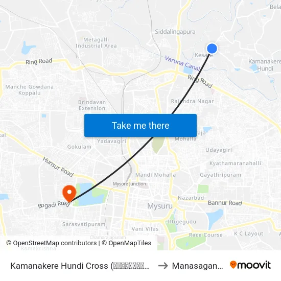 Kamanakere Hundi Cross (ಕಾಮನಕೆರೆಹುಂಡಿ ಕ್ರಾಸ್) to Manasagangothri map