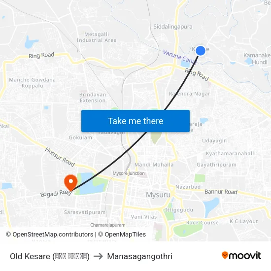 Old Kesare (ಹಳೆ ಕೆಸರೆ) to Manasagangothri map