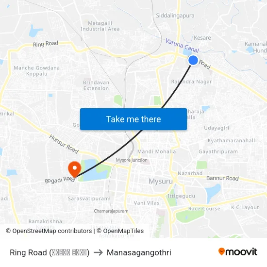 Ring Road (ರಿಂಗ್ ರೋಡ್) to Manasagangothri map