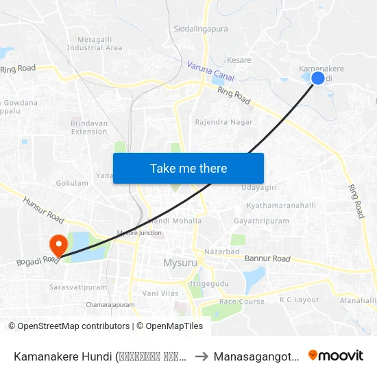 Kamanakere Hundi (ಕಾಮನಕೆರೆ ಹುಂಡಿ) to Manasagangothri map