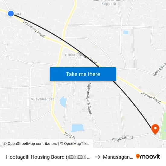 Hootagalli Housing Board (ಹೂಟಗಳ್ಳಿ ಹೌಸಿಂಗ್ ಬೋರ್ಡ್‌) to Manasagangothri map
