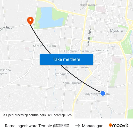 Ramalingeshwara Temple (ರಾಮಲಿಂಗೇಶ್ವರ ದೇವಸ್ಥಾನ) to Manasagangothri map