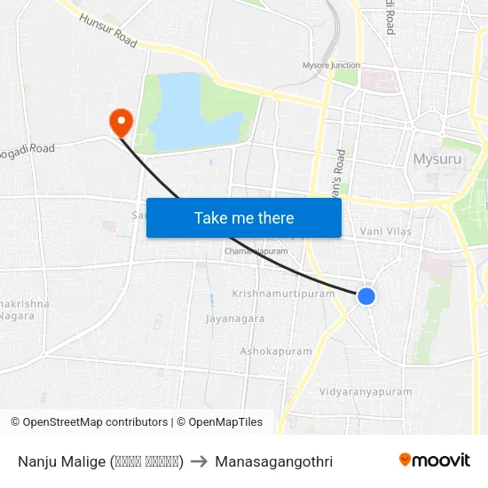 Nanju Malige (ನಂಜು ಮಳಿಗೆ) to Manasagangothri map