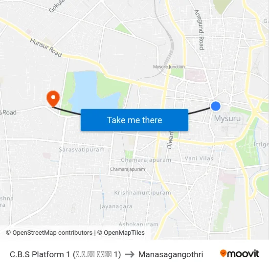 C.B.S Platform 1 (ನ.ಬ.ನಿ ಅಂಕಣ 1) to Manasagangothri map