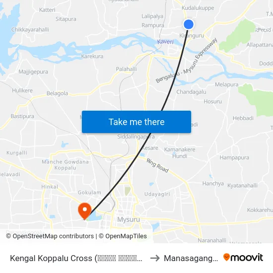 Kengal Koppalu Cross (ಕೆಂಗಳ ಕೊಪ್ಪಲು ಕ್ರಾಸ್) to Manasagangothri map