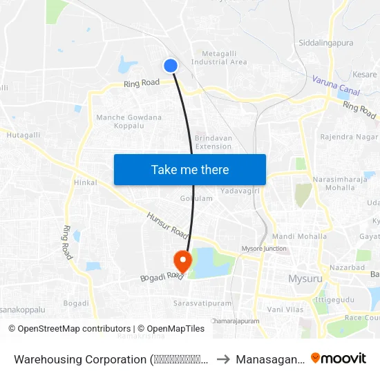 Warehousing Corporation (ವೇರ್‌ಹೌಸಿಂಗ್ ಕಾರ್ಪೊರೇಷನ್) to Manasagangothri map