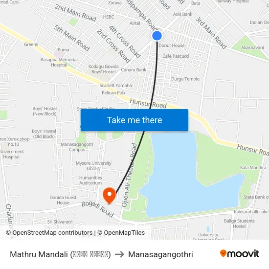 Mathru Mandali (ಮಾತೃ ಮಂಡಳಿ) to Manasagangothri map