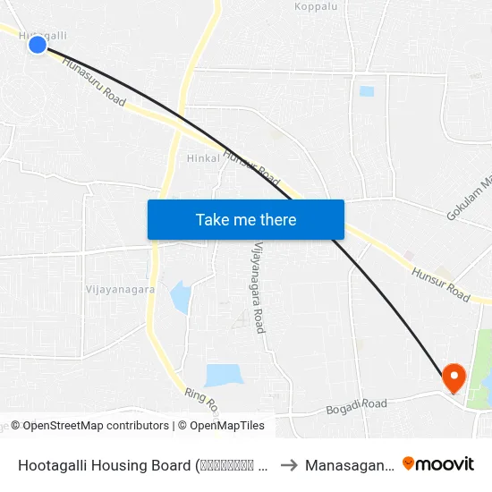 Hootagalli Housing Board (ಹೂಟಗಳ್ಳಿ ಹೌಸಿಂಗ್ ಬೋರ್ಡ್‌) to Manasagangothri map