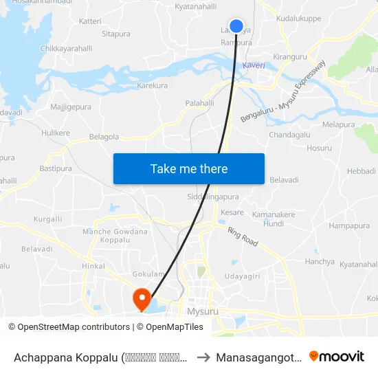 Achappana Koppalu (ಆಚಪ್ಪನ ಕೊಪ್ಪಲು) to Manasagangothri map
