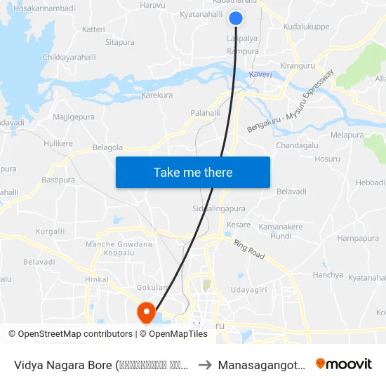 Vidya Nagara Bore (ವಿದ್ಯಾನಗರ ಬೋರ್) to Manasagangothri map