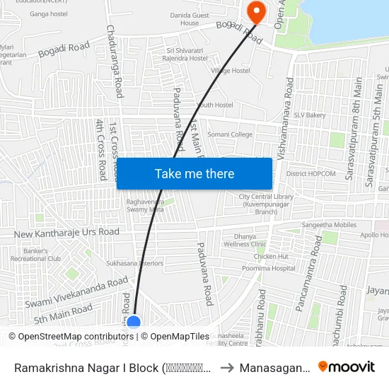 Ramakrishna Nagar I Block (ರಾಮಕೃಷ್ಣನಗರ ಐ ಬ್ಲಾಕ್) to Manasagangothri map
