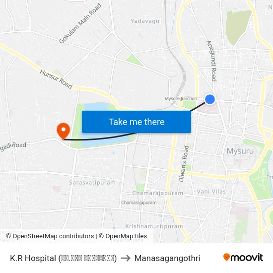 K.R Hospital (ಕೆ.ಆರ್ ಆಸ್ಪತ್ರೆ) to Manasagangothri map