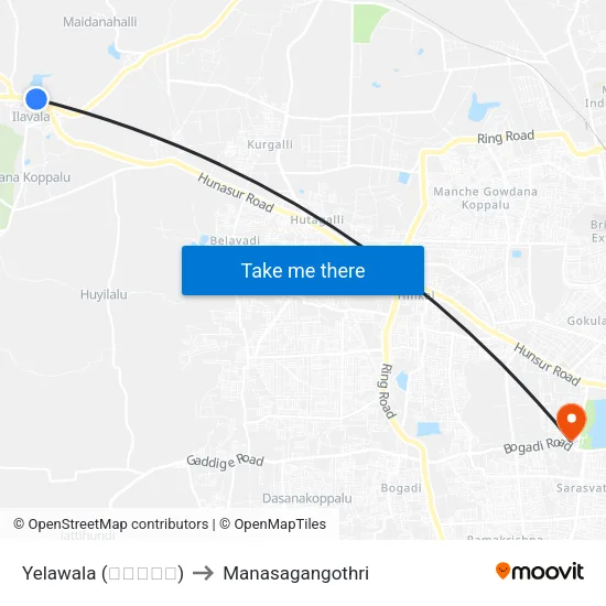 Yelawala (ಇಲವಾಲ) to Manasagangothri map