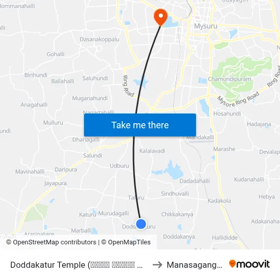 Doddakatur Temple (ದೊಡ್ಡ ಕಾತೂರು ದೇವಸ್ಥಾನ) to Manasagangothri map