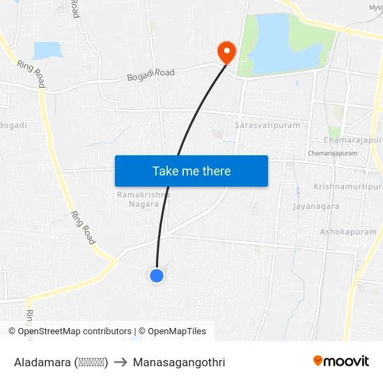 Aladamara (ಆಲದಮರ) to Manasagangothri map