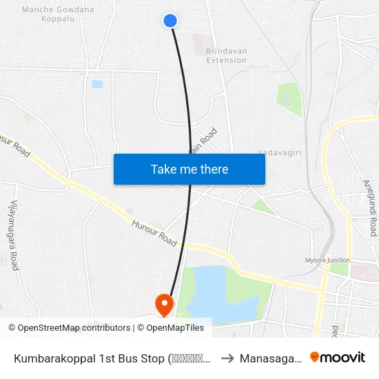 Kumbarakoppal 1st Bus Stop (ಕುಂಬಾರಕೊಪ್ಪಲು 1ನೇ ಬಸ್ ನಿ.) to Manasagangothri map