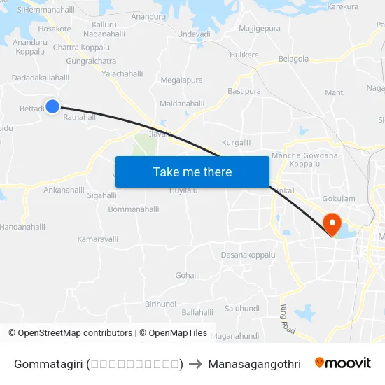 Gommatagiri (ಗೊಮ್ಮಟಗಿರಿ) to Manasagangothri map