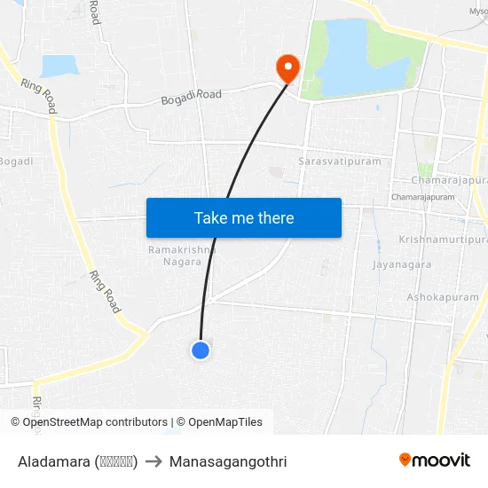 Aladamara (ಆಲದಮರ) to Manasagangothri map