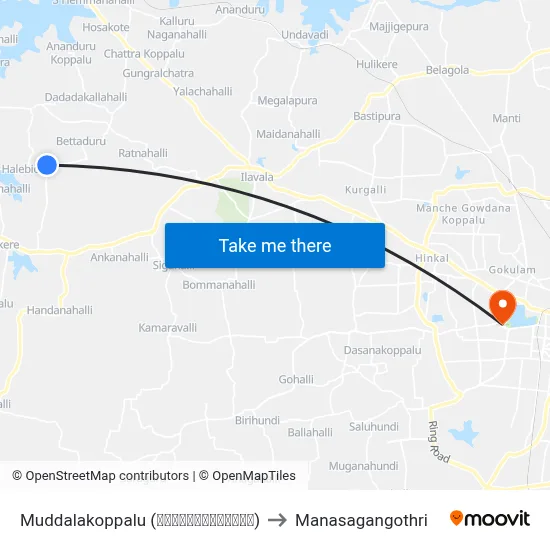 Muddalakoppalu (ಮುದ್ದಲಕೊಪ್ಪಲು) to Manasagangothri map