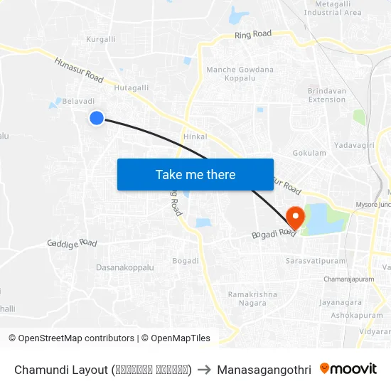 Chamundi Layout (ಚಾಮುಂಡಿ ಬಡಾವಣೆ) to Manasagangothri map