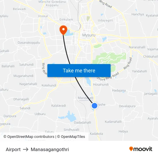 Airport to Manasagangothri map