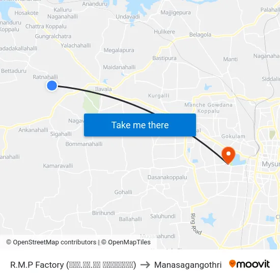 R.M.P Factory (ಆರ್‌.ಎಂ.ಪಿ ಕಾರ್ಖಾನೆ) to Manasagangothri map