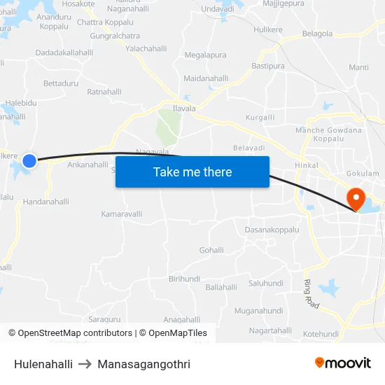 Hulenahalli to Manasagangothri map