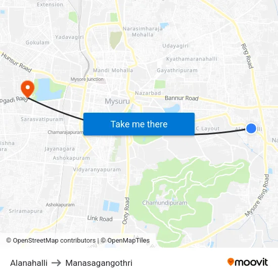 Alanahalli to Manasagangothri map
