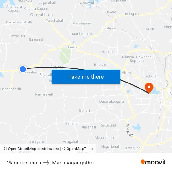 Manuganahalli to Manasagangothri map