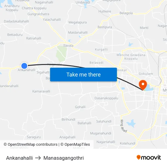 Ankanahalli to Manasagangothri map