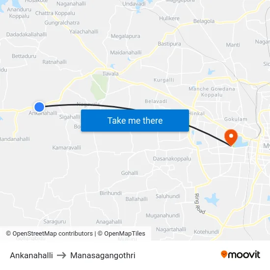 Ankanahalli to Manasagangothri map