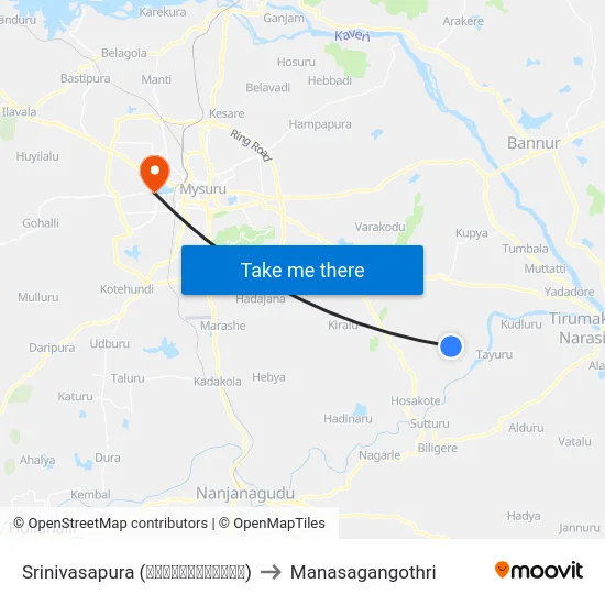 Srinivasapura (ಶ್ರೀನಿವಾಸಪುರ) to Manasagangothri map