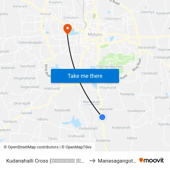 Kudanahalli Cross (ಕುಂದನಹಳ್ಳಿ ಕ್ರಾಸ್) to Manasagangothri map
